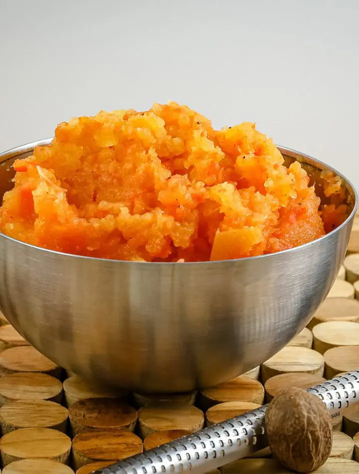 mashed rutabaga and carrots in a bowl