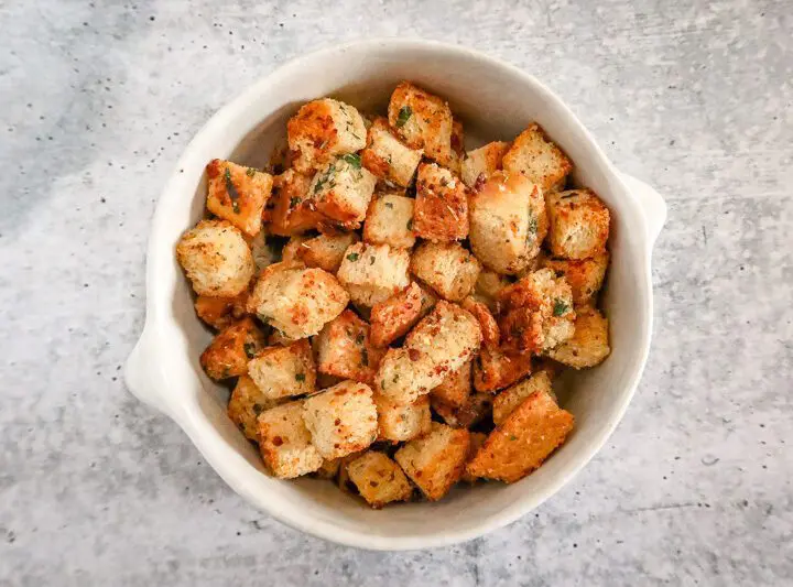 seasoned homemade croutons in a bowl