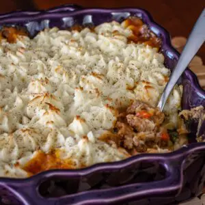 Traditional shepherd's pie with lamb and a mashed potato topping