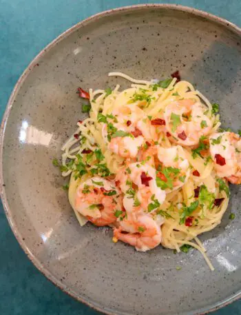 shrimp scampi on angel hair pasta