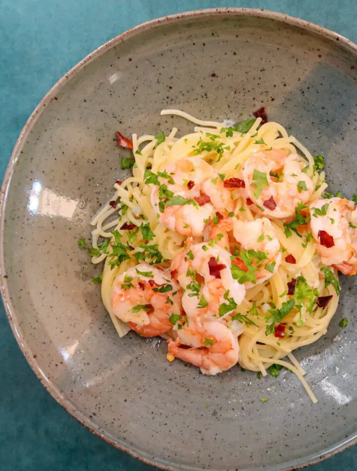 shrimp scampi on angel hair pasta