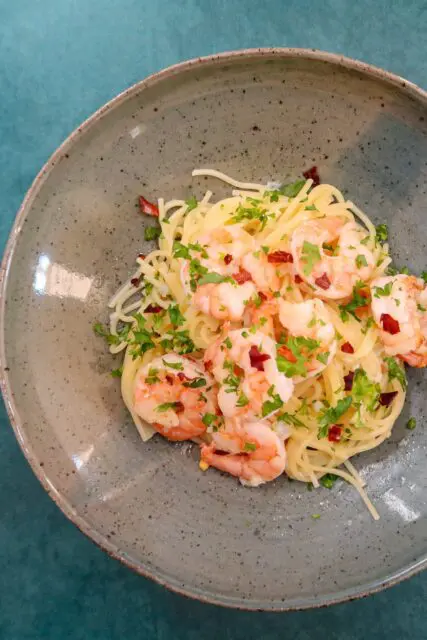 shrimp scampi on angel hair pasta