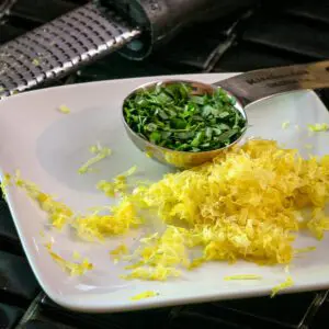 lemon zest and tarragon on a plate