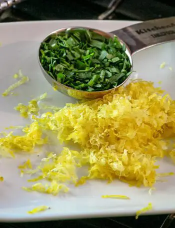 lemon zest and tarragon on a plate