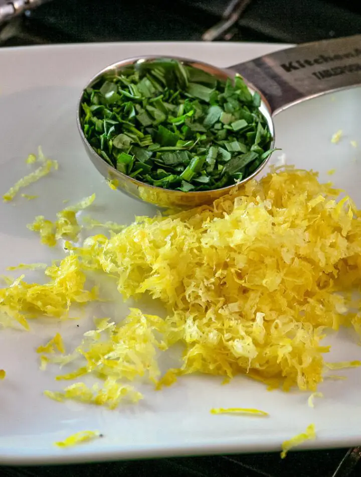 lemon zest and tarragon on a plate