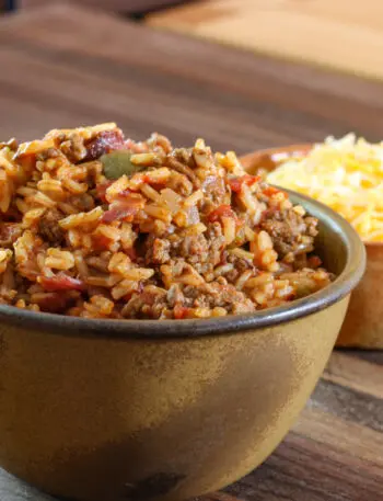 spanish rice in serving bowl