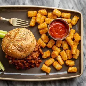 sloppy joe sandwich with tater tots