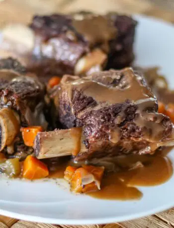 Serving platter with slow cooker braised short ribs