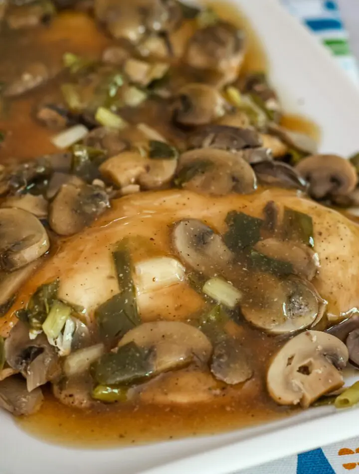 slow cooker chicken marsala on a serving tray