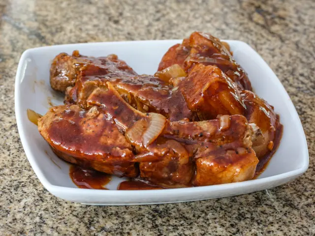 serving dish with country style pork ribs