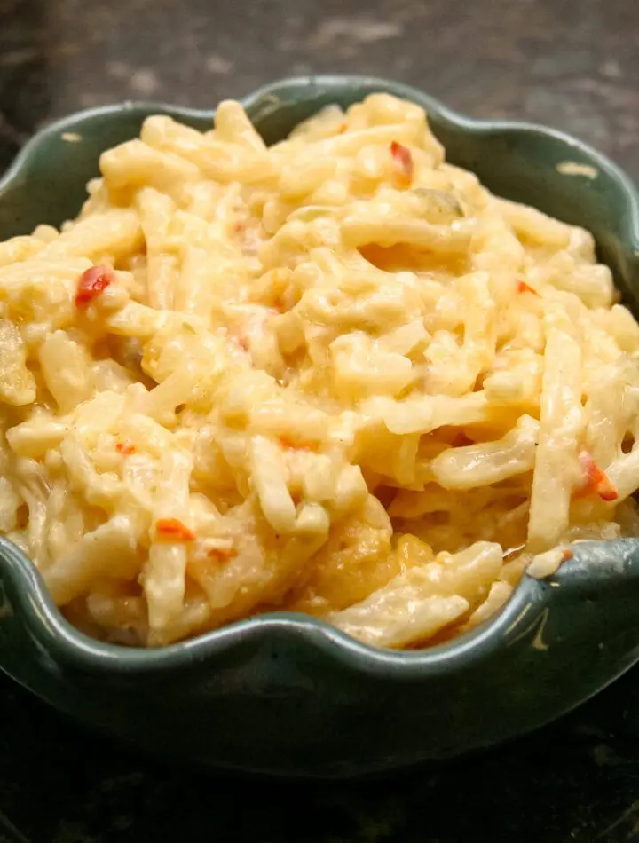 slow cooker hash brown casserole in a bowl