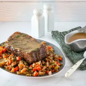 slow cooker pot roast and vegetables on a serving platter