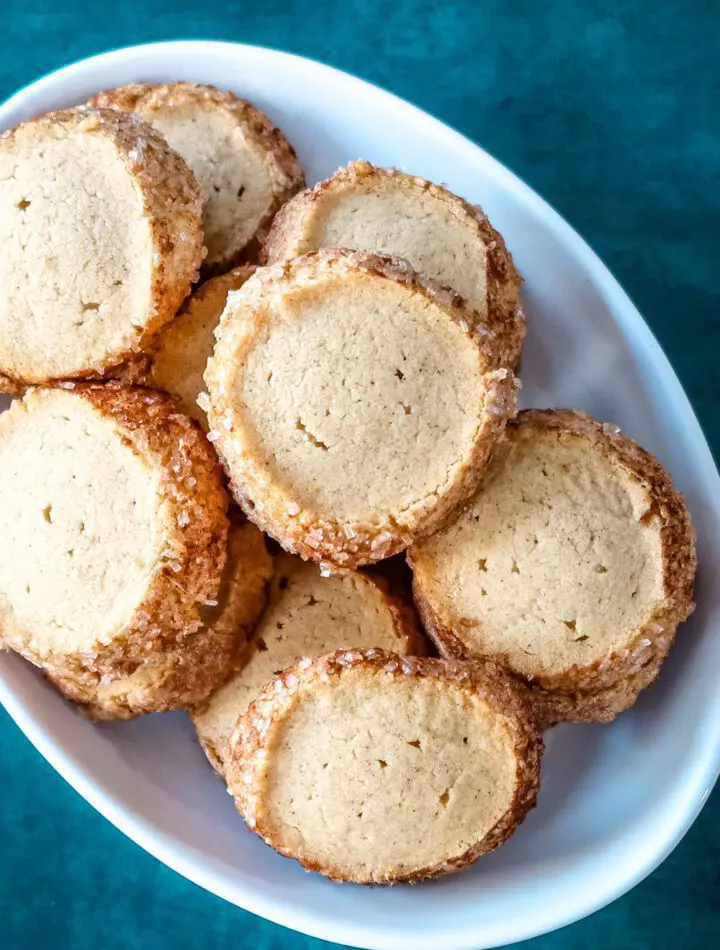 cinnamon sable cookies on a serving plate