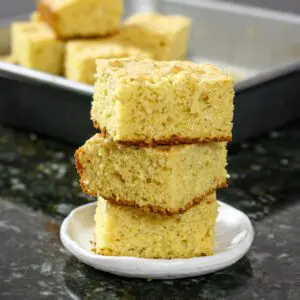 a stack of sour cream cornbread squares