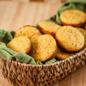 Southern cornbread muffins in a basket.