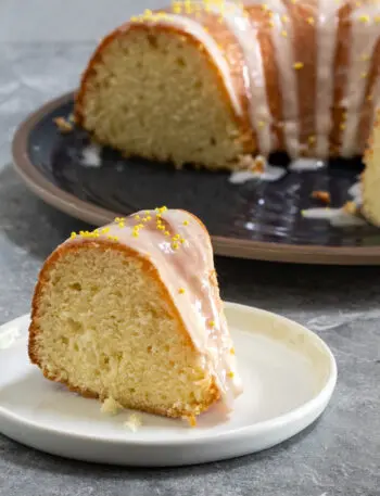 sour cream lemon cake on a plate