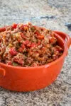 spanish rice in a serving bowl