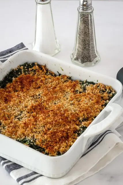 spinach casserole in the baking dish