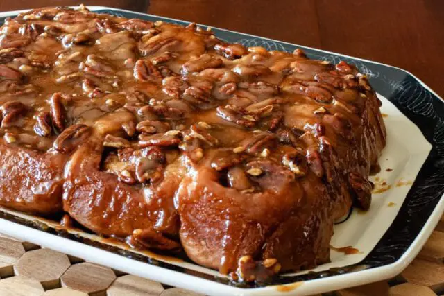 Sticky buns on a large platter