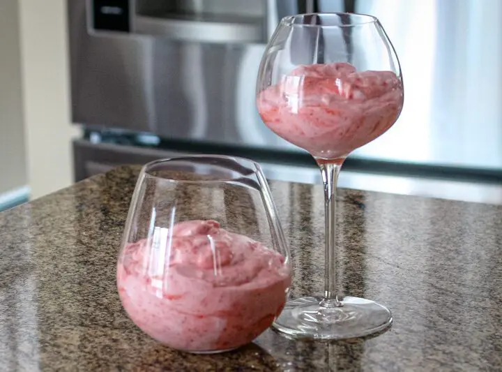 strawberry fool dessert in wine glasses