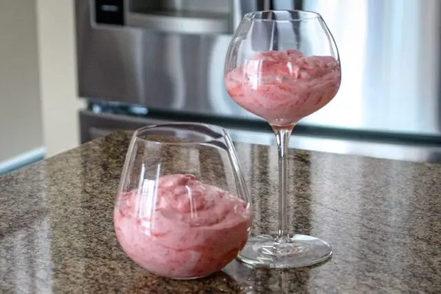 strawberry fool dessert in wine glasses