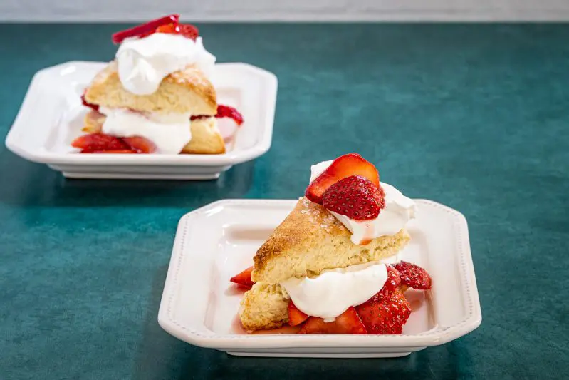 two plates with strawberry shortcakes