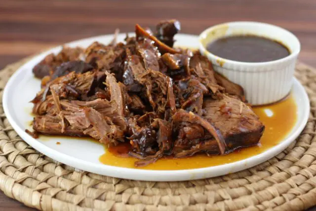 sweet and sour oven braised pot roast on a platter