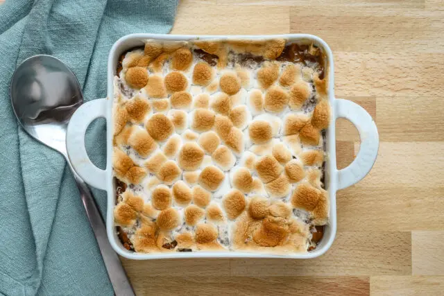 Sweet potato casserole for two with marshmallows.