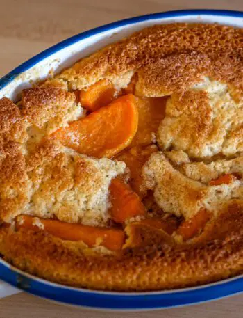 sweet potato cobbler in the baking dish