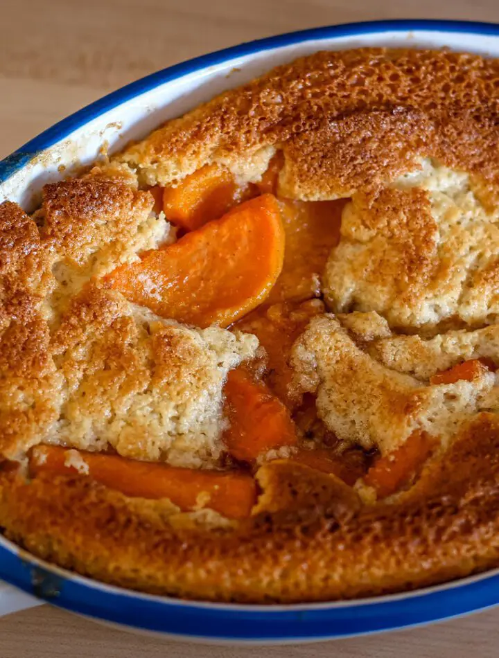 sweet potato cobbler in the baking dish