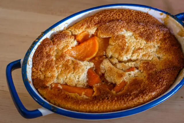 sweet potato cobbler in the baking dish