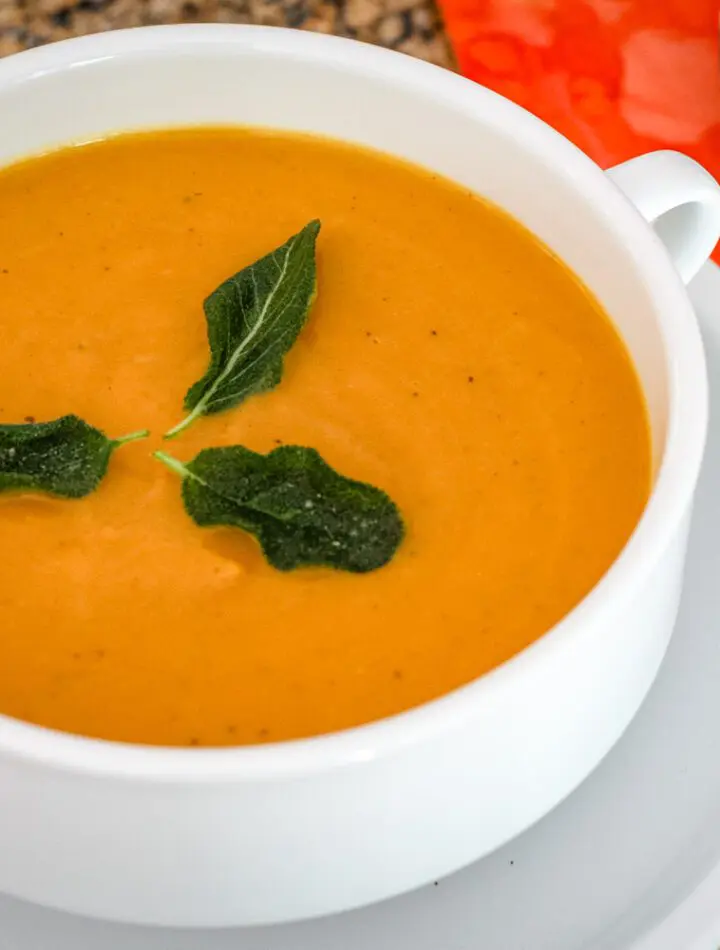 A bowl of roasted sweet potato soup