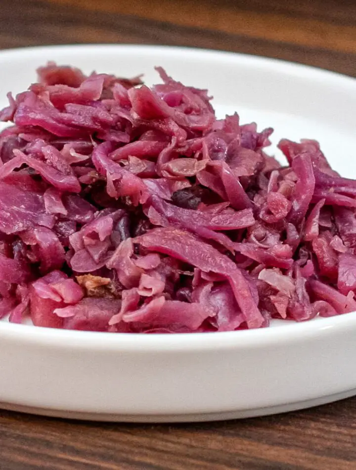 a plate with sweet and sour purple cabbage