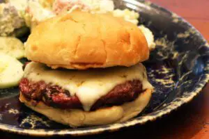 tex-mix burger with beans, spicy seasonings and pepper jack cheese