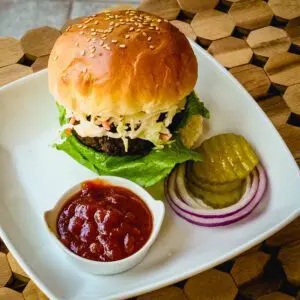 texas burgers with barbecue sauce and coleslaw