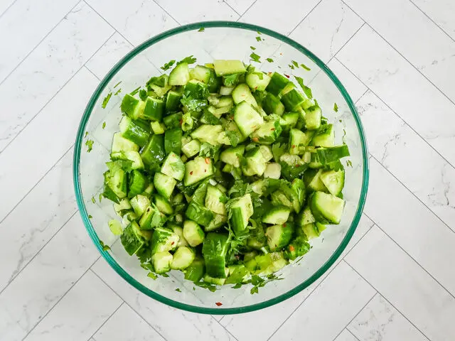 cucumber salad in the bowl