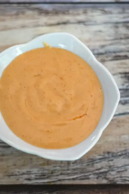 tomato mayo dip in a small bowl