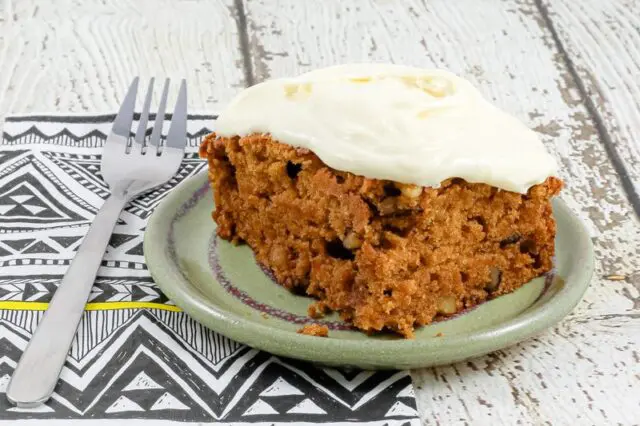 A slice of tomato soup cake