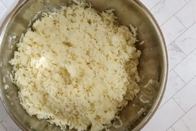 Riced potatoes in the bowl.