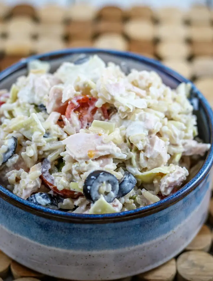 tuna and rice salad in a bowl