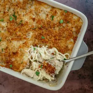 baking dish with tuna tetrazzini