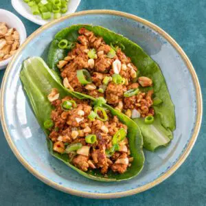 turkey lettuce wraps on a serving plate