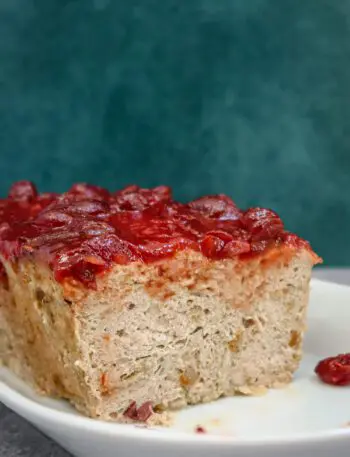 turkey meatloaf sliced, on a plate