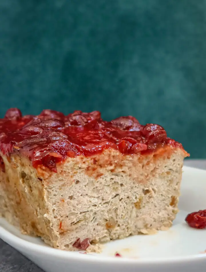 turkey meatloaf sliced, on a plate