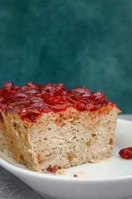 turkey meatloaf sliced, on a plate