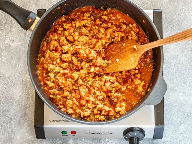 simmering the turkey sloppy joe mixture