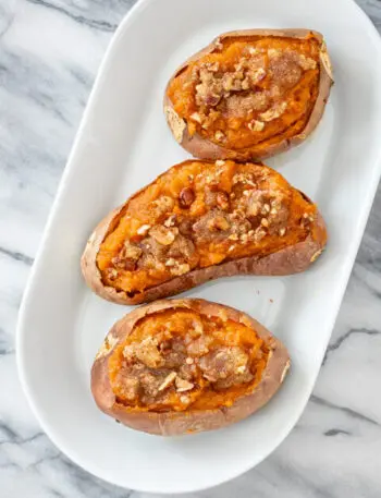 twice baked sweet potatoes on serving tray