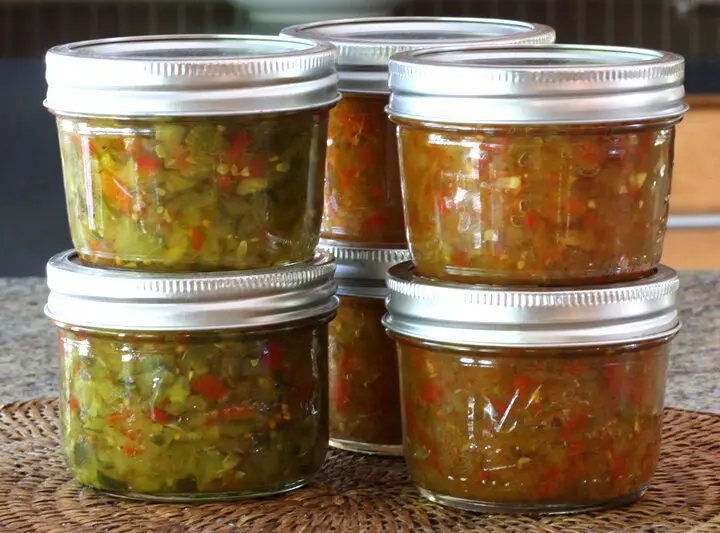 two kinds of tomato relish, including green tomato relish