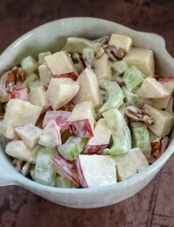 A bowl of waldorf salad.