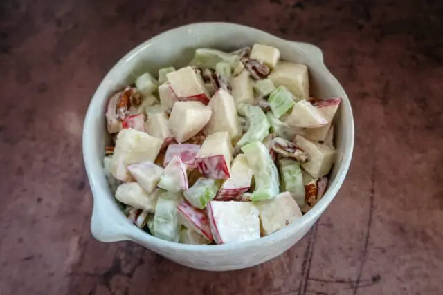 A bowl of waldorf salad.